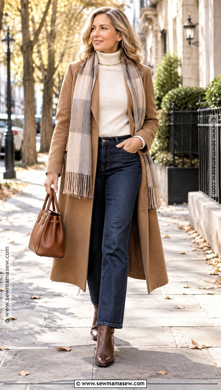 Long Coat Turtleneck And Straight Jeans Fall Outfit - 20 Cut Fall Outfits