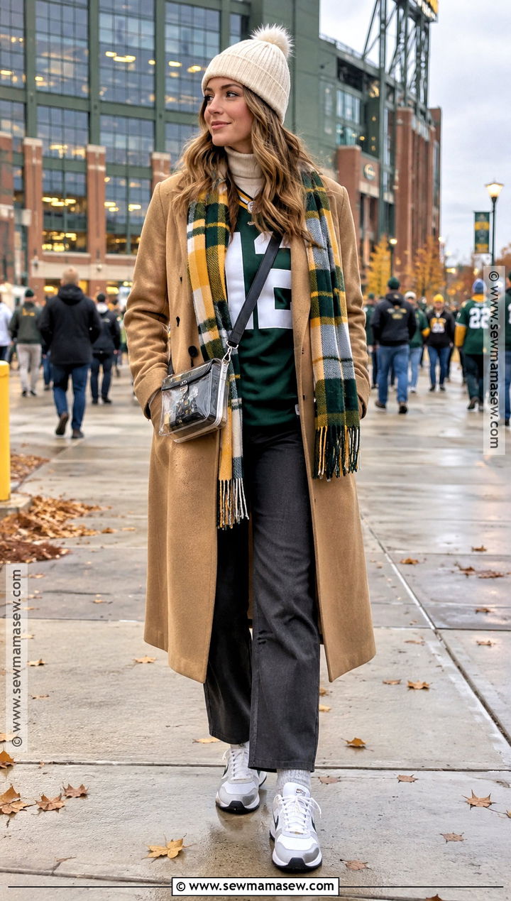 Long Coat With Football Jersey And Trousers - 20 football game outfit fall ideas