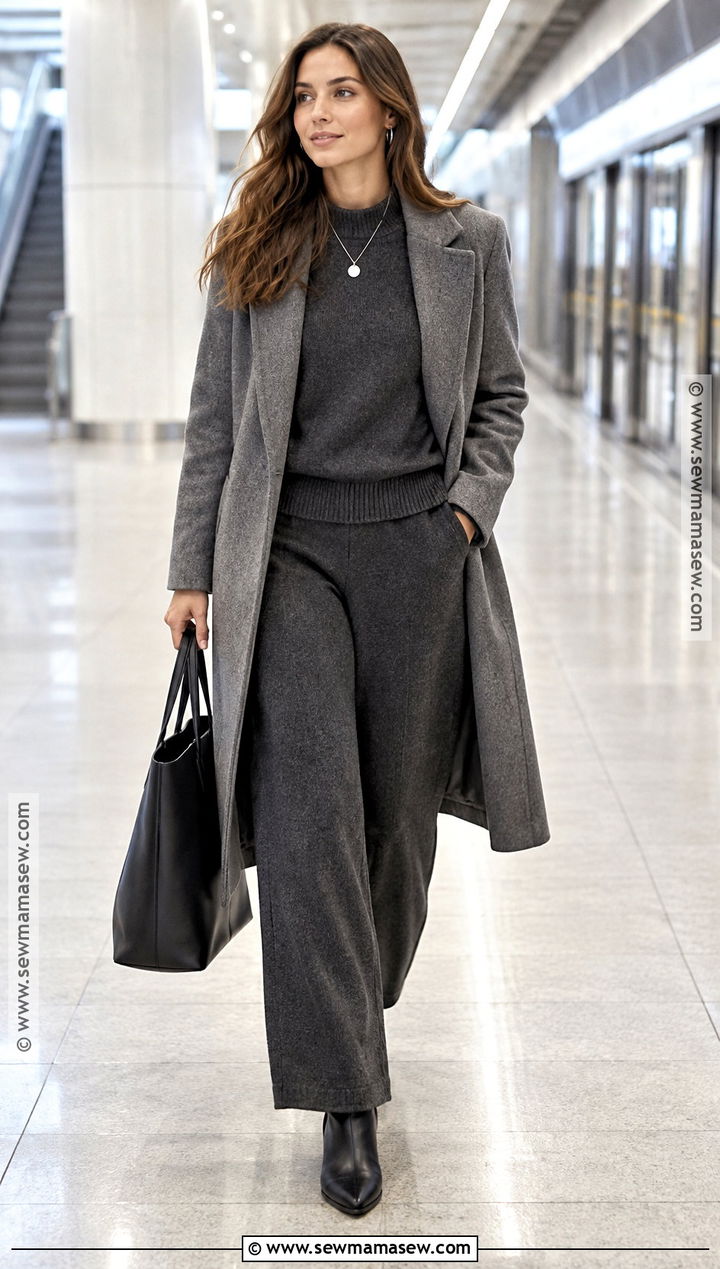 Long Coat With Knit Set And Ankle Boots - 25 autumn outfits with boots