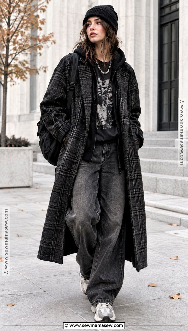 Long Coat and Chunky Sneakers Grunge Outfit - 15 casual grunge outfits fall