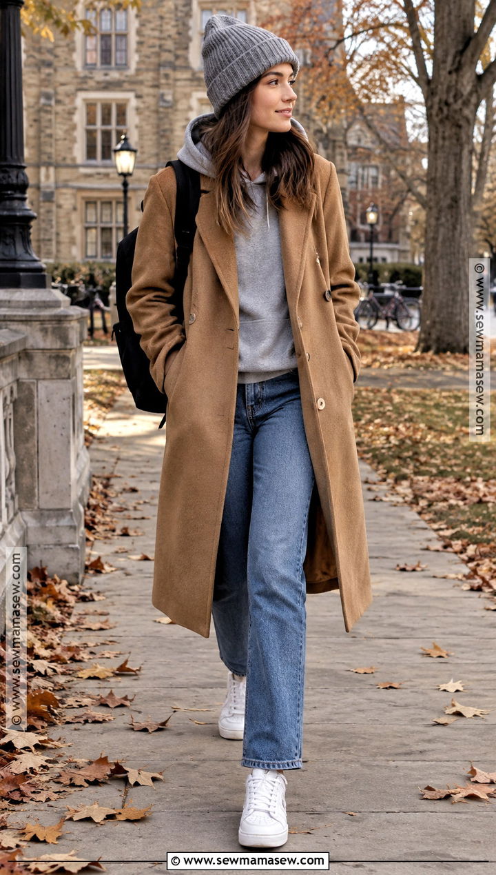 Long Coat and Hoodie Fall Class Outfit - 25 fall class outfits