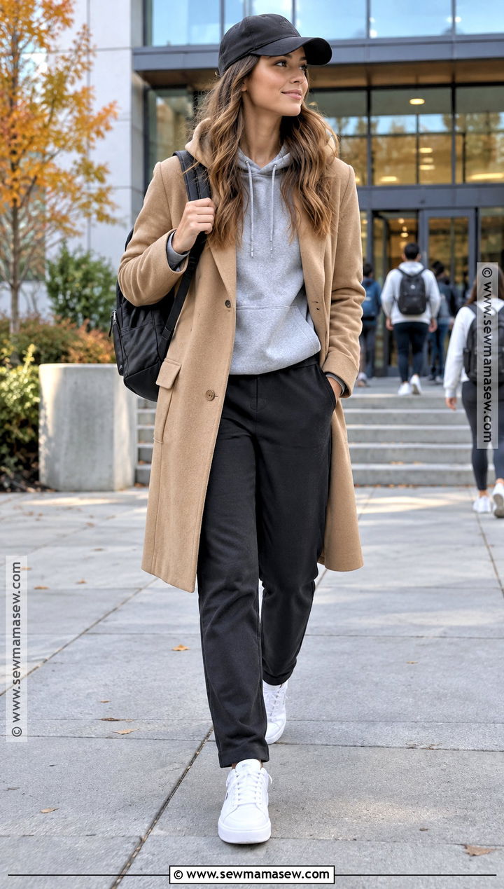 Long Coat and Joggers School Outfit - 25 autumn school outfits