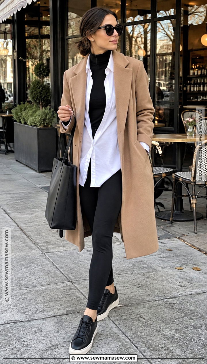 Long Coat and Leggings Fall Brunch Outfit - 20 Sunday Brunch Outfit Fall Ideas