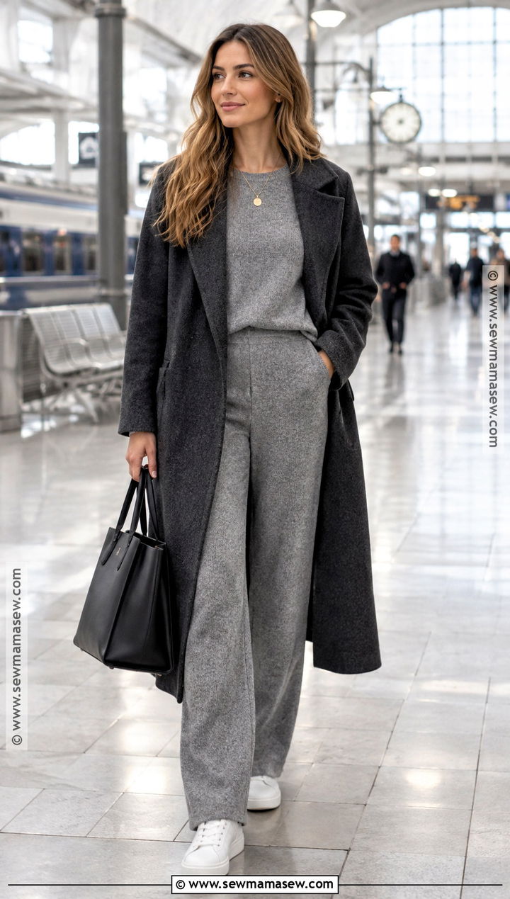 Long Coat and Matching Knit Set Fall Outfit - 25 comfy cute fall outfits