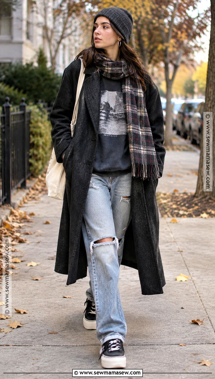 Long Coat and Platform Sneakers Grungy Fall Outfit - 25 grungy fall outfits