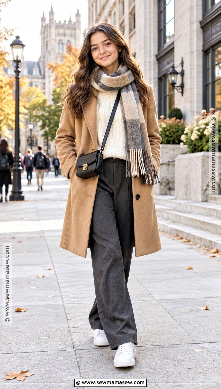 Long Coat and Relaxed Trousers Fall Outfit - 15 Fall Outfit Inspiration Ideas for Teens