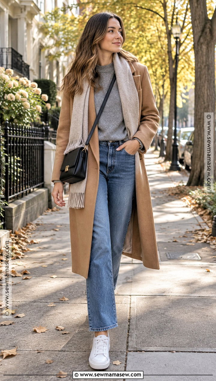 Long Coat and Sneakers Fall Date Outfit - 20 casual date outfit fall ideas