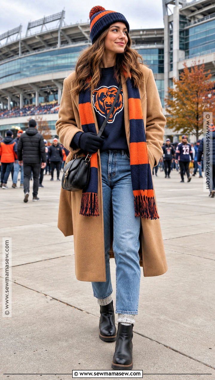 Long Coat and Team Sweatshirt Gameday Outfit - 20 fall gameday outfit ideas
