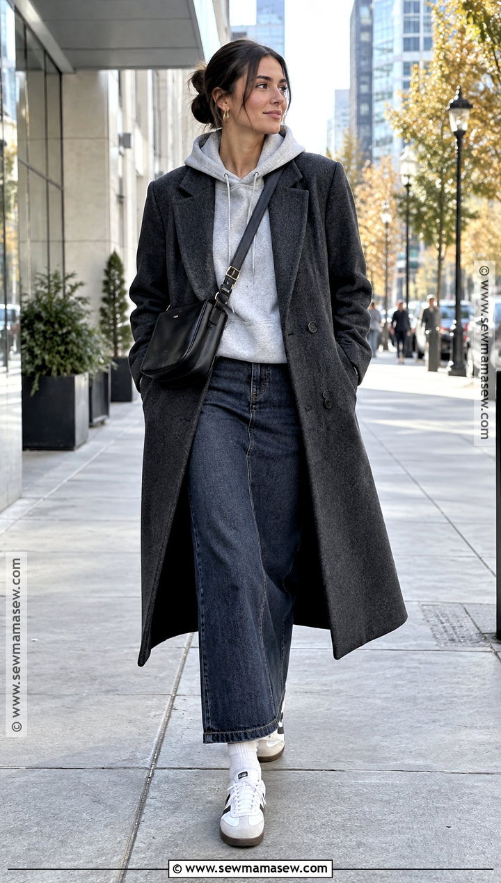 Long Jean Skirt With Hoodie And Long Coat - 25 long jean skirt outfits fall