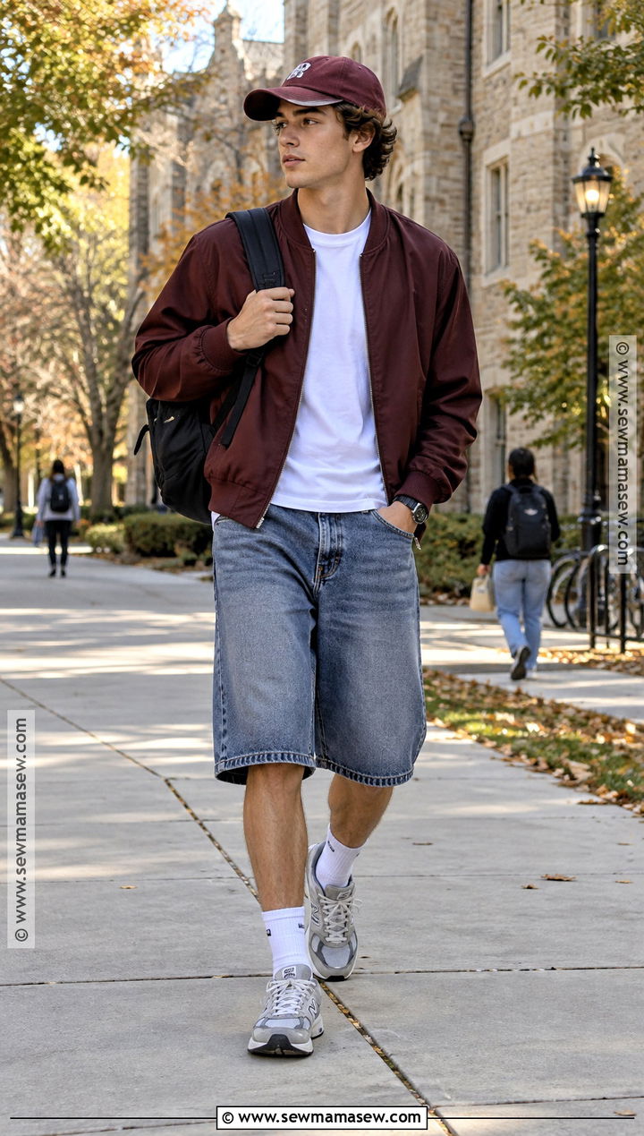 Long Jorts With Bomber Jacket - 20 back to school outfits jorts