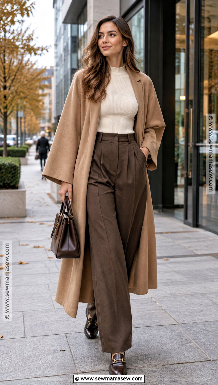 Long Kimono With Wide Leg Trousers And Loafers - 15 fall kimono outfit ideas