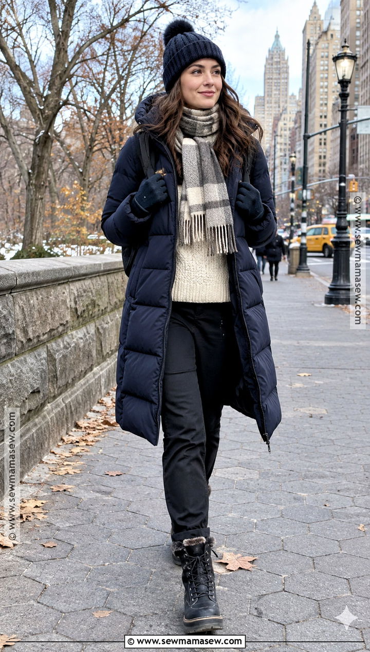 Long Puffer And Thermal Pants New York Outfit - 15 November Outfits For New York