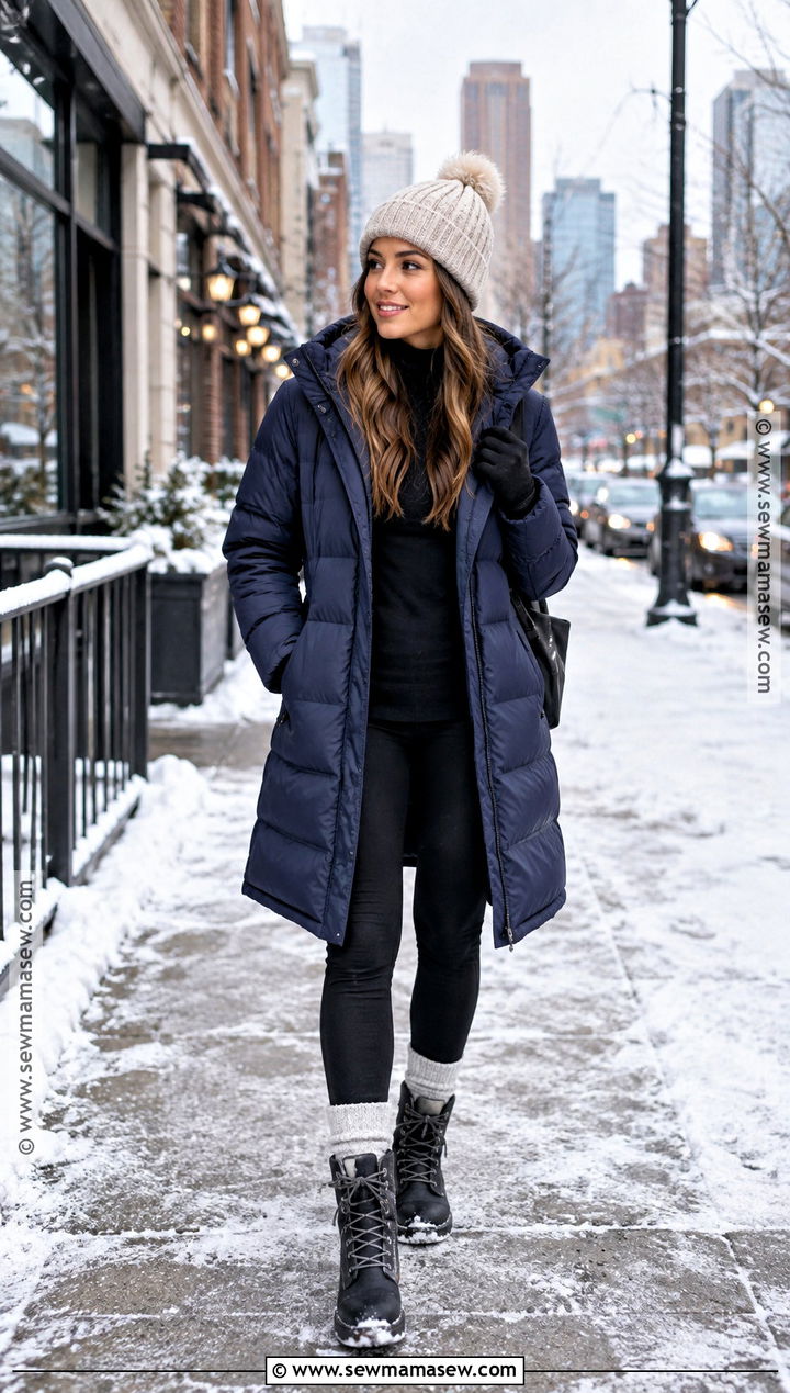 Long Puffer With Thermal Leggings And Snow Boots - 15 denver colorado november outfits