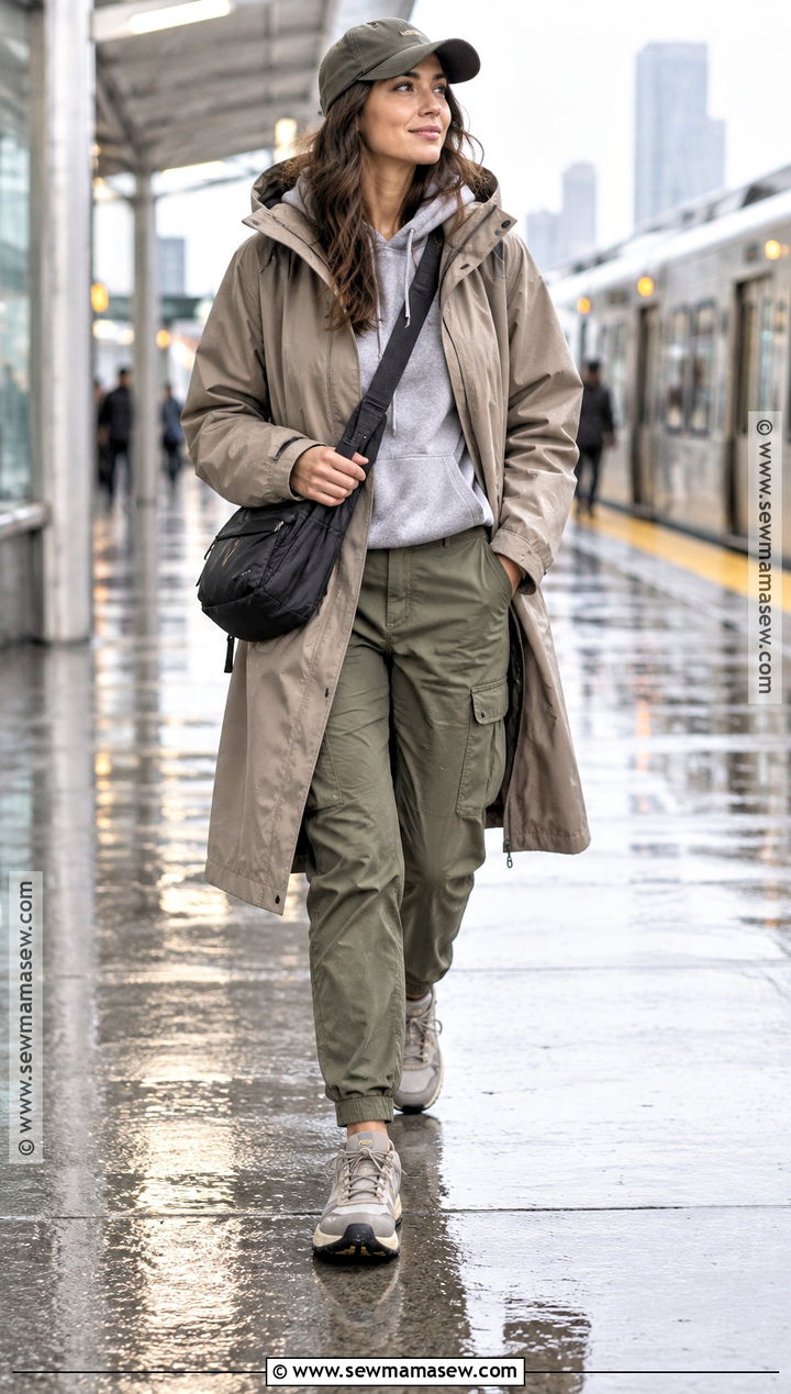 Long Rain Shell And Cargo Pants Fall Outfit - 20 fall outfits rainy day