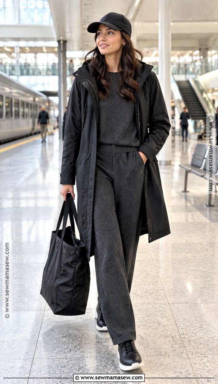 Long Raincoat With Matching Knit Set And Sneakers - 15 cozy fall outfits casual rainy day