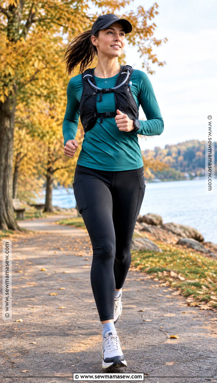 Long Run Vest And Pocket Leggings Fall Outfit - 25 fall running outfit ideas