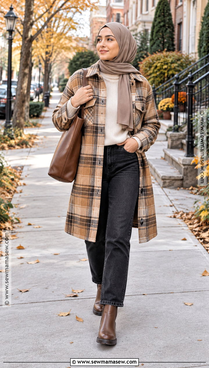 Long Shacket And Straight Leg Jeans Hijab Outfit - 20 Hijab Fashion Autumn Ideas