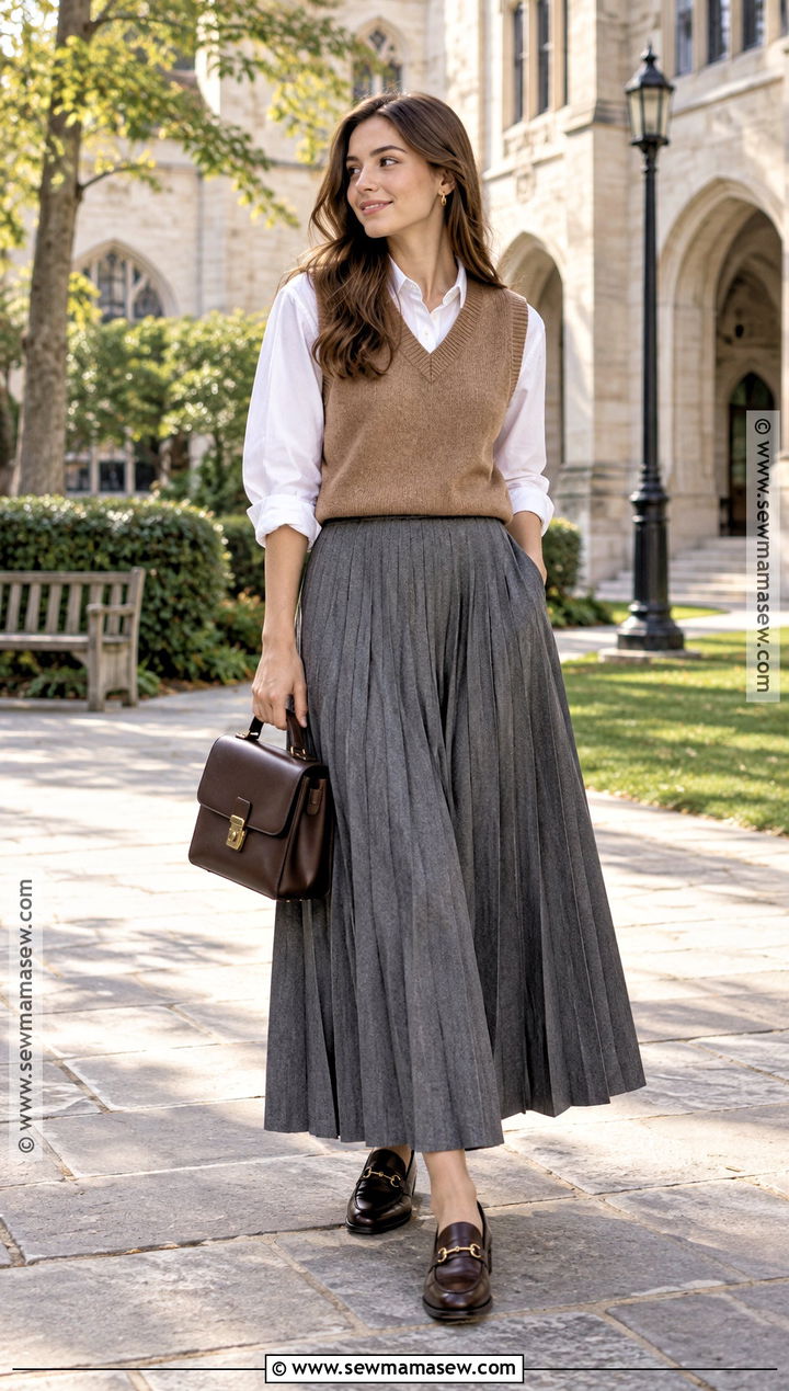 Long Skirt Outfit With Sweater Vest - 25 fall outfits long skirt