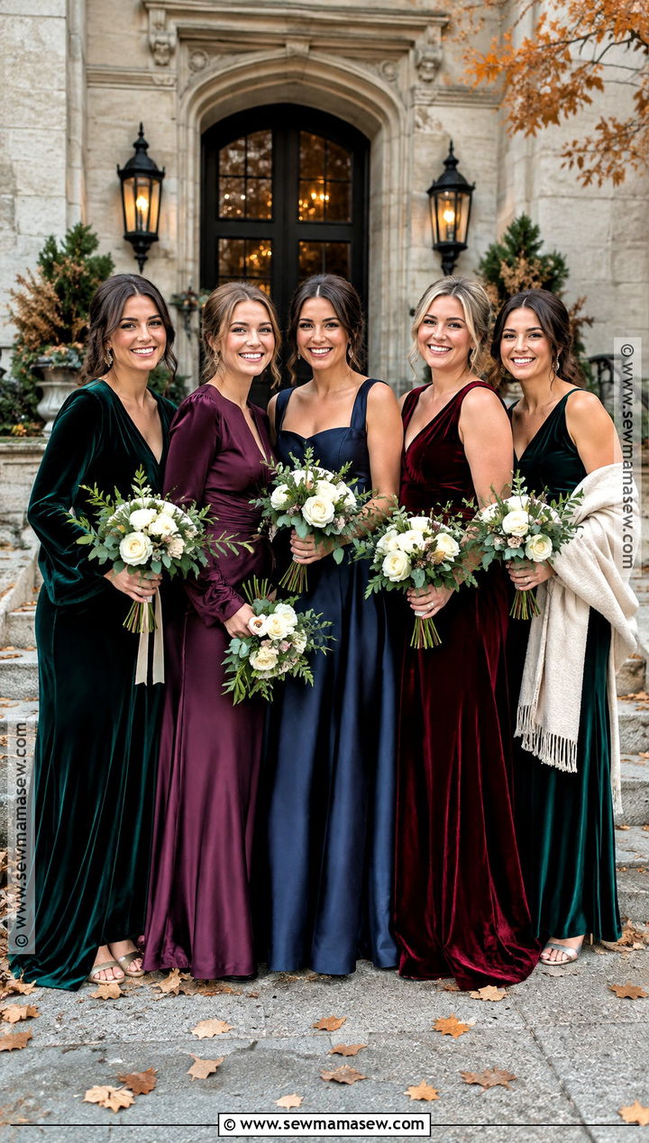 Long Sleeve And Sleeveless Jewel Tone Bridesmaid Dresses - 15 fall mix match bridesmaid dresses