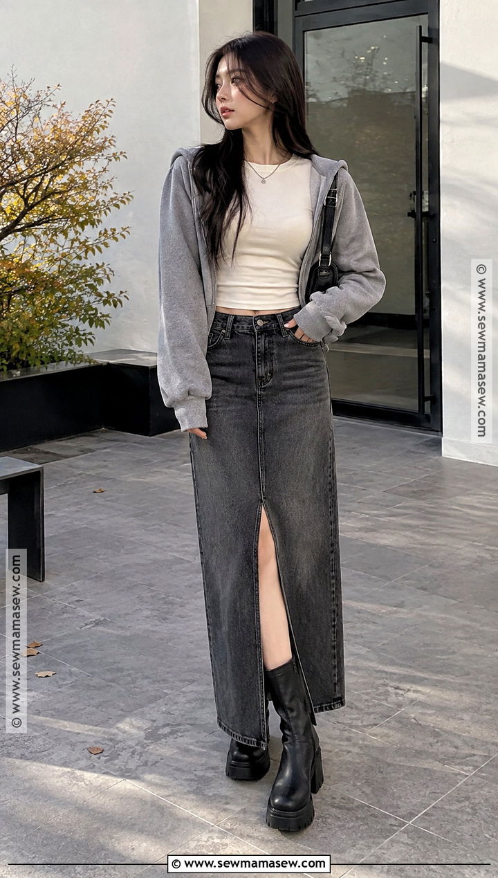 Long Sleeve Baby Tee and Denim Maxi Skirt Acubi Autumn Outfit - 20 acubi autumn outfits