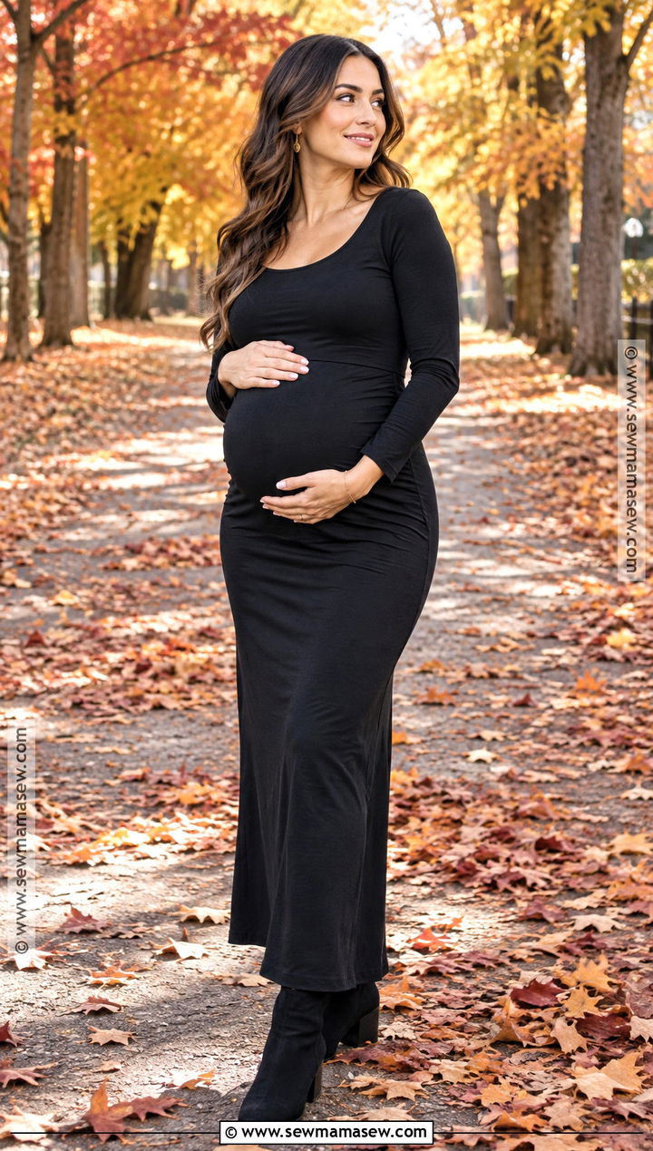 Long Sleeve Black Maternity Maxi Dress - 15 black dress fall maternity pictures ideas
