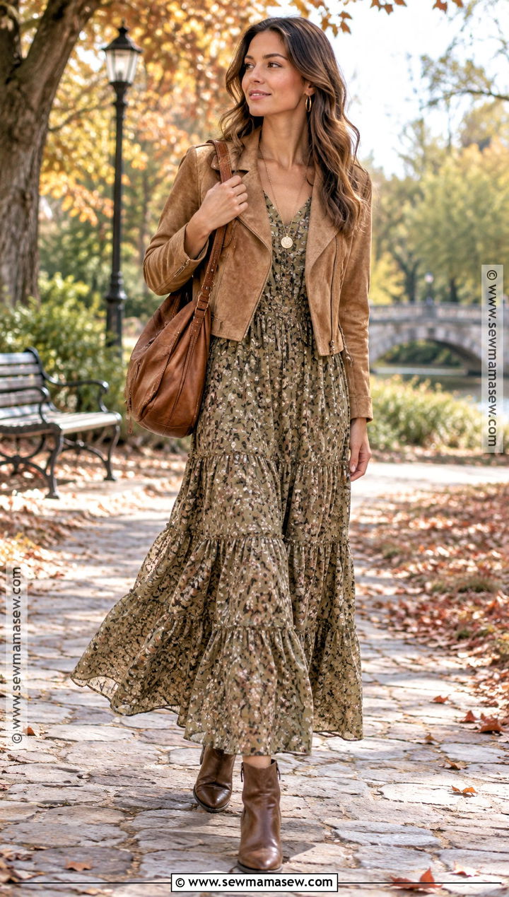 Long Sleeve Boho Maxi Dress Outfit - 20 long sleeve fall dress ideas