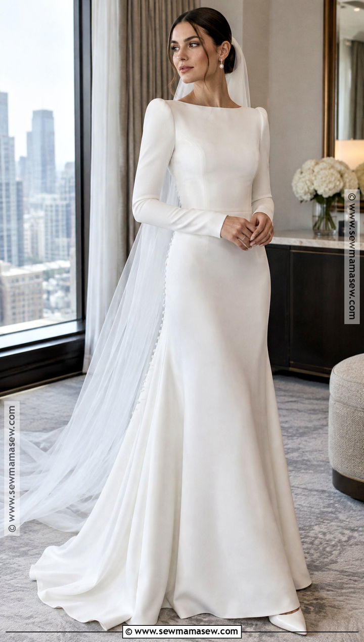 Long Sleeve Crepe Wedding Dress - 15 wedding dresses for fall weddings