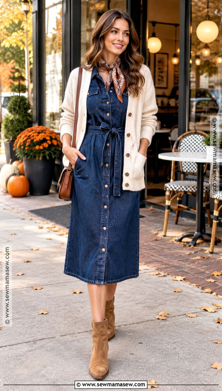 Long Sleeve Denim Midi Dress Outfit - 20 long sleeve fall dress ideas