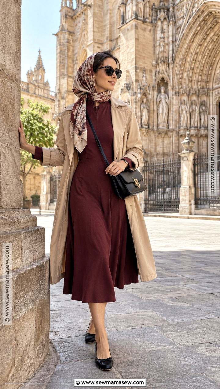 Long Sleeve Dress and Trench Cathedral Outfit - 20 spain in october outfits