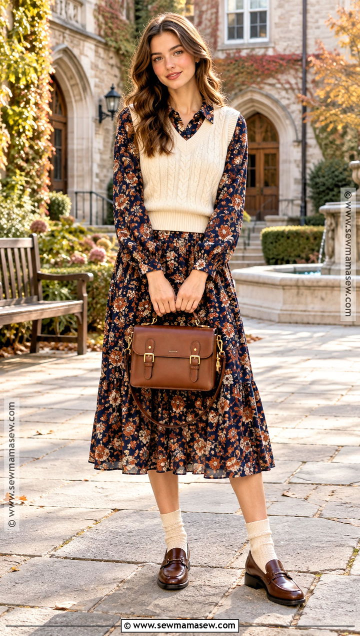 Long Sleeve Floral Fall Dress Outfit - 30 fall dress outfit ideas