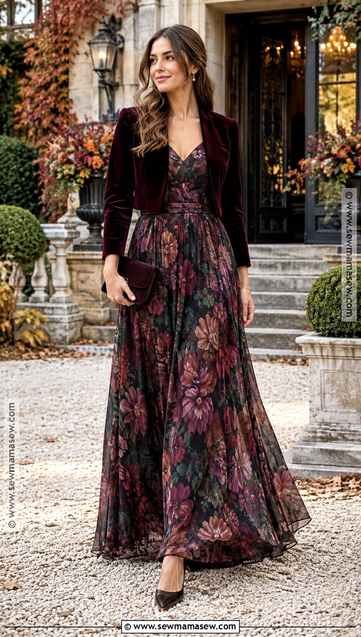 Long Sleeve Floral Maxi Dress Fall Formal Outfit - 20 fall outfits formal