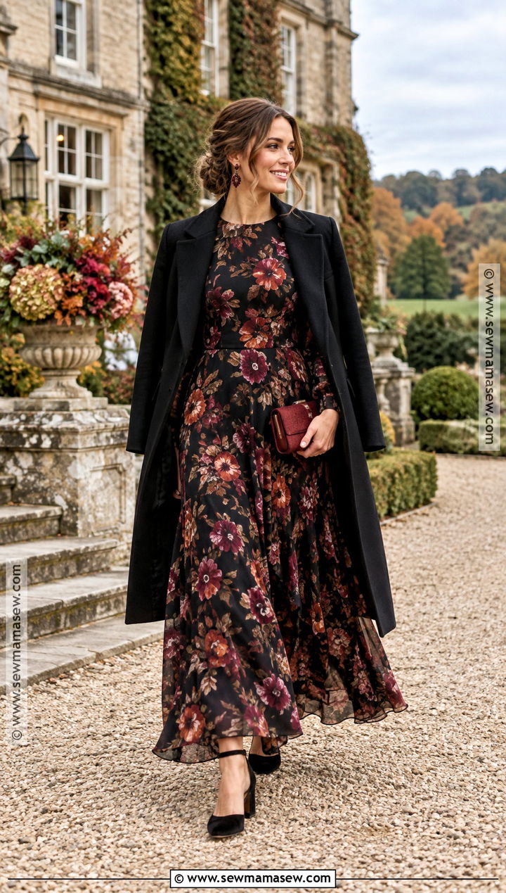 Long Sleeve Floral Maxi October Wedding Guest Dress - 25 october wedding guest dress ideas
