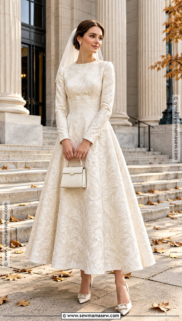 Long Sleeve Jacquard Wedding Dress - 15 Modest Fall Wedding Dresses