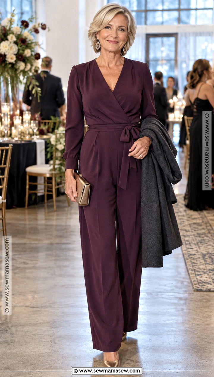 Long Sleeve Jumpsuit With Heels Fall Wedding Guest Outfit - 25 semi formal fall wedding guest attire ideas