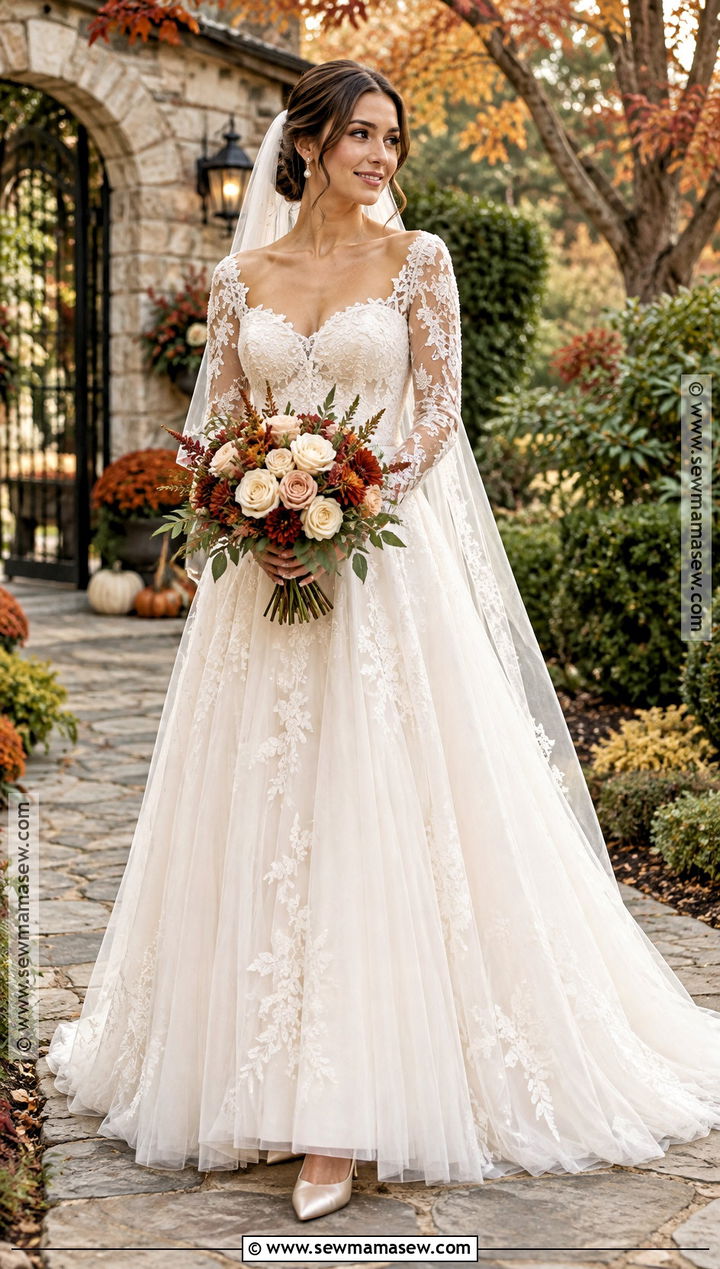 Long Sleeve Lace A Line Wedding Dress - 15 A Line Wedding Dress Fall Ideas