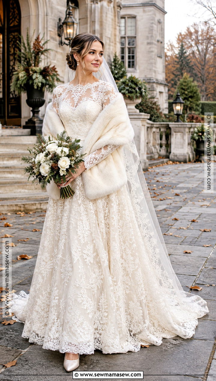 Long Sleeve Lace A Line Wedding Dress - 15 Wedding Dresses November Brides