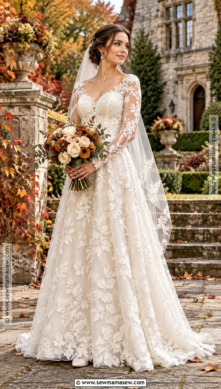 Long Sleeve Lace Autumn Wedding Dress - 25 autumn wedding dress ideas