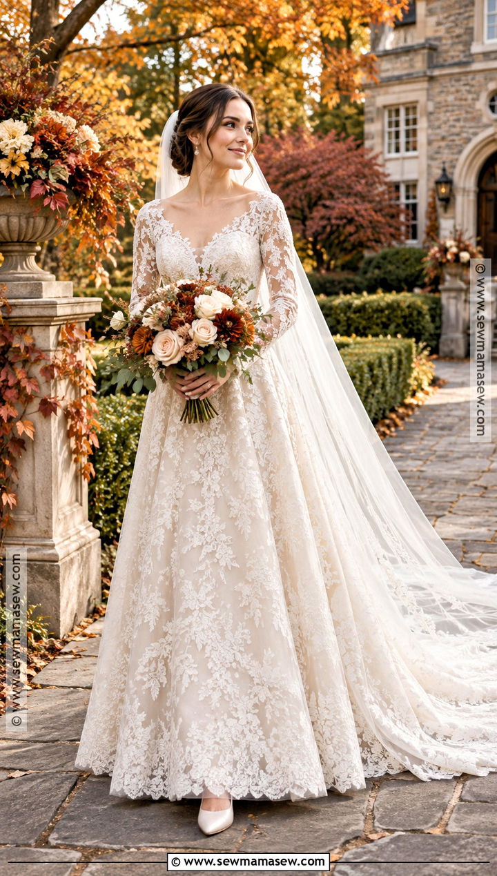 Long Sleeve Lace Autumn Wedding Dress - 20 autumn wedding dress the bride ideas