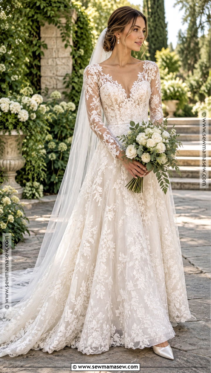 Long Sleeve Lace Early Fall Wedding Dress - 15 early fall wedding dress ideas