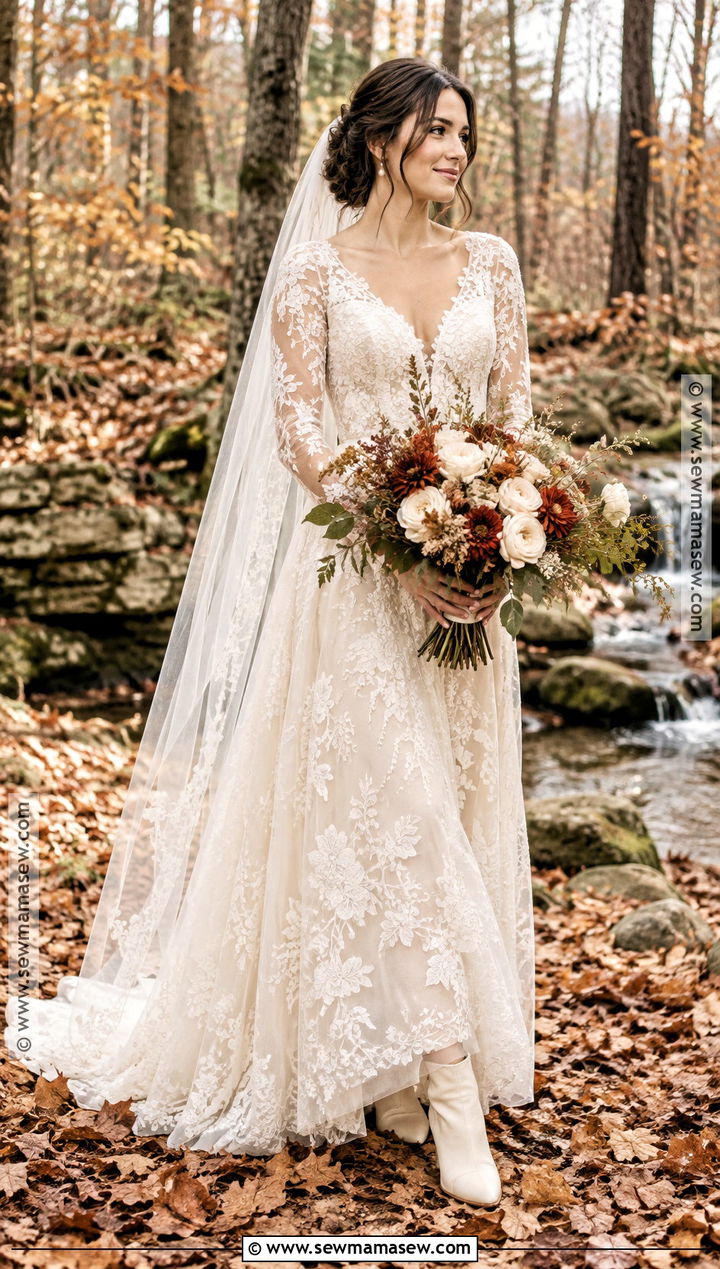 Long Sleeve Lace Elopement Dress - 15 November Elopement Dress Ideas