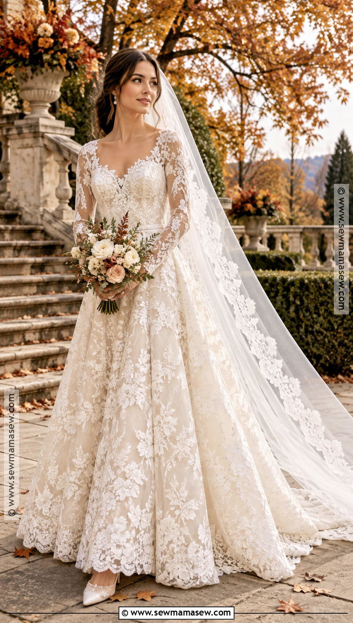 Long Sleeve Lace Fall Bridal Dress - 20 fall bridal dresses