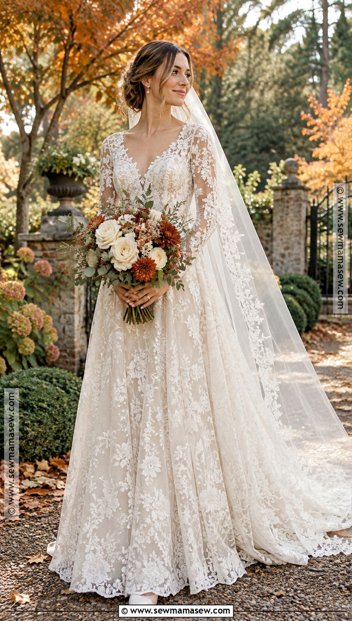 Long Sleeve Lace Fall Bridal Look - 15 fall bridal looks