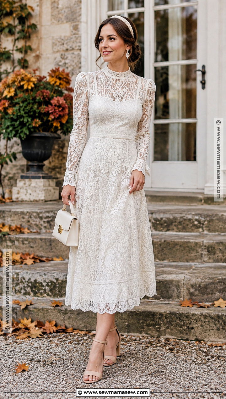 Long Sleeve Lace Fall Engagement Party Dress - 15 fall engagement party dress for bride ideas