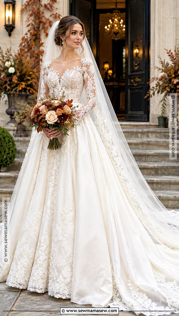 Long Sleeve Lace Fall Princess Wedding Dress - 15 fall princess wedding dress ideas