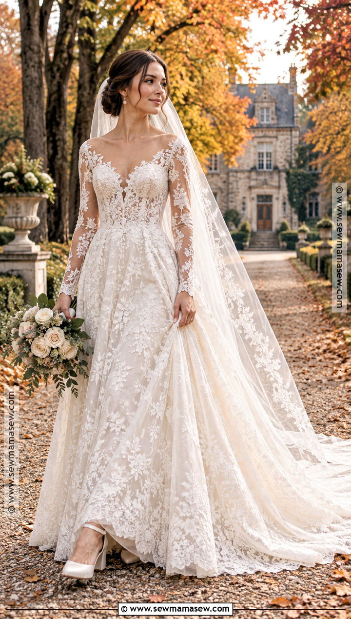 Long Sleeve Lace Fall Wedding Dress - 25 fall wedding dress ideas