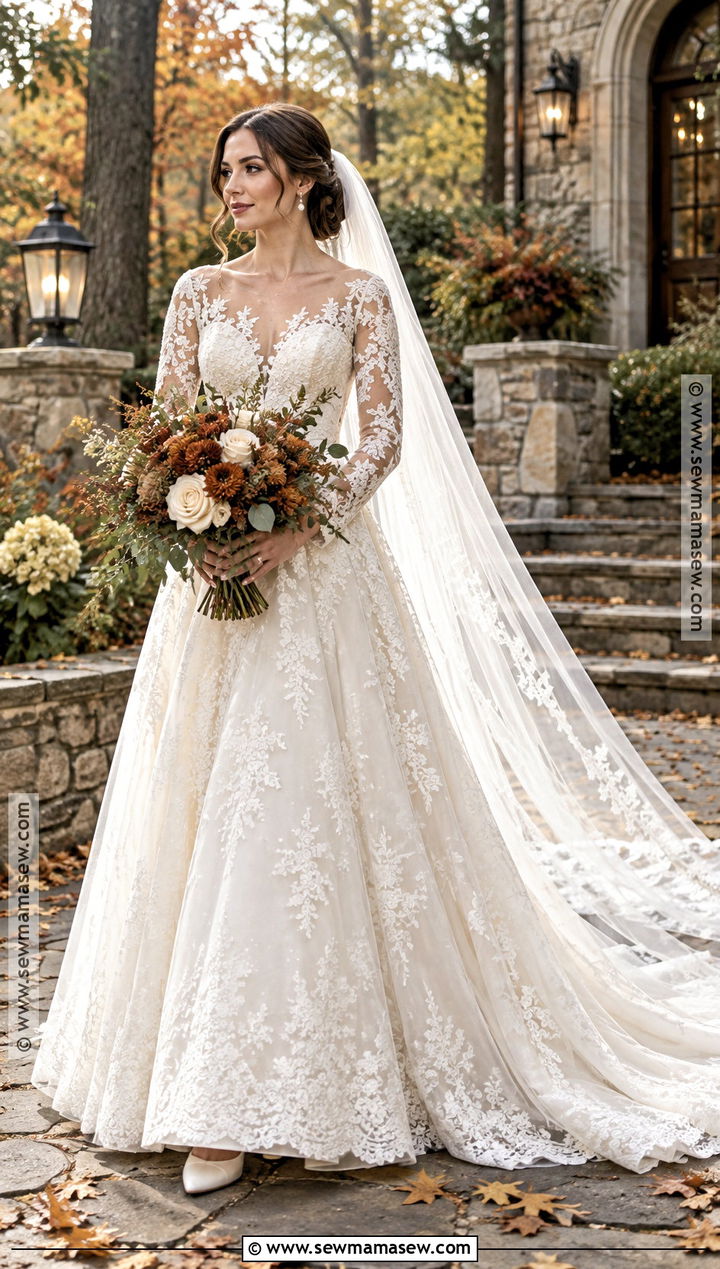 Long Sleeve Lace Fall Wedding Dress - 25 fall wedding dresses bride