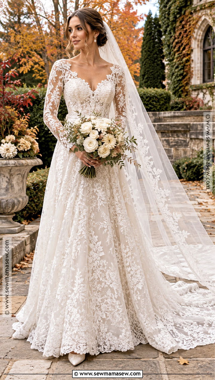 Long Sleeve Lace Fall Wedding Dress - 15 Fall Wedding Dress Styles