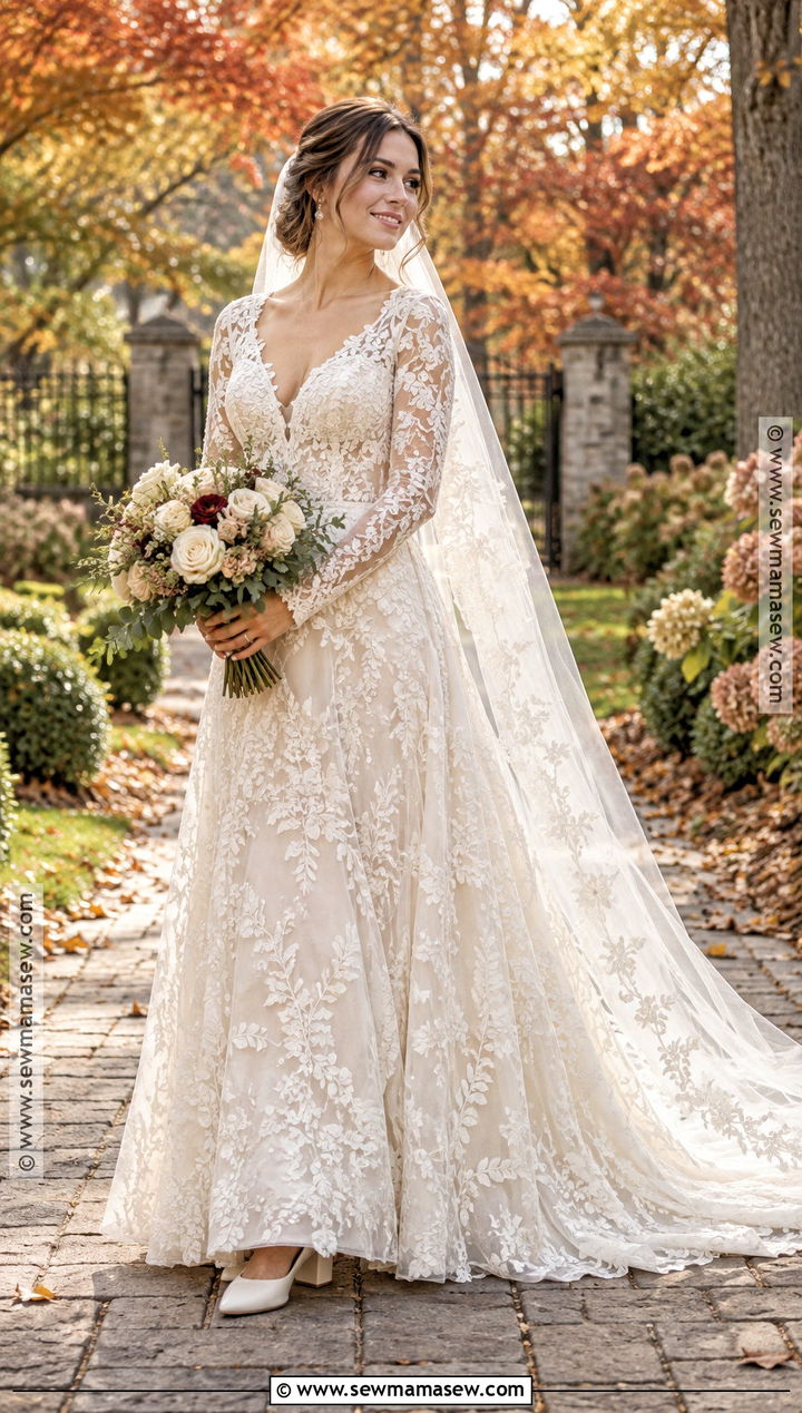 Long Sleeve Lace Fall Wedding Dress - 15 Wedding Dress For Fall Outdoor Wedding Ideas