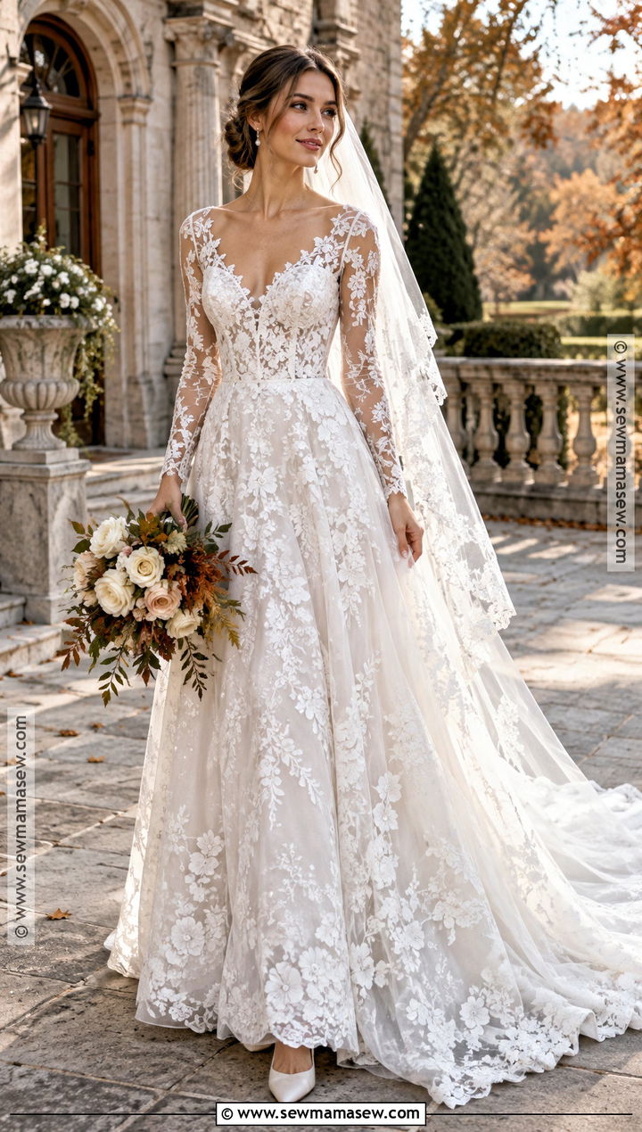 Long Sleeve Lace Fall Wedding Dress - 15 2026 Fall Wedding Dresses