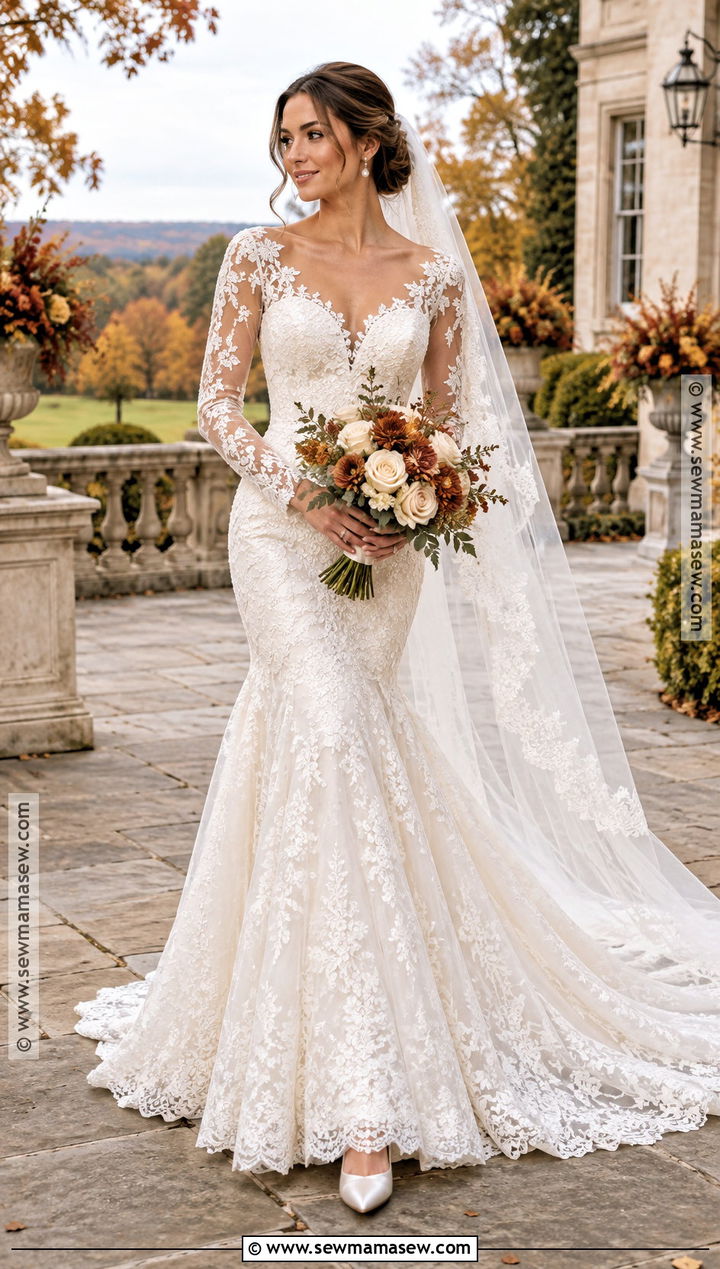 Long Sleeve Lace Mermaid Wedding Dress - 15 Fall Mermaid Wedding Dress Ideas